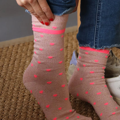 Von Rike - Damen Socken Glitzer Herz Neon Pink