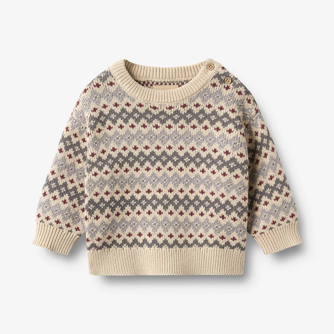 Wheat - Baby Pullover Harlow Jaquardmuster grau/beige