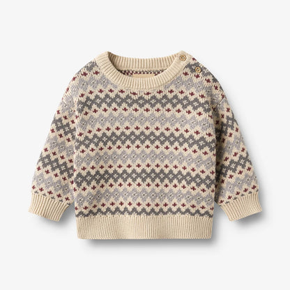 Wheat - Baby Pullover Harlow Jaquardmuster grau/beige
