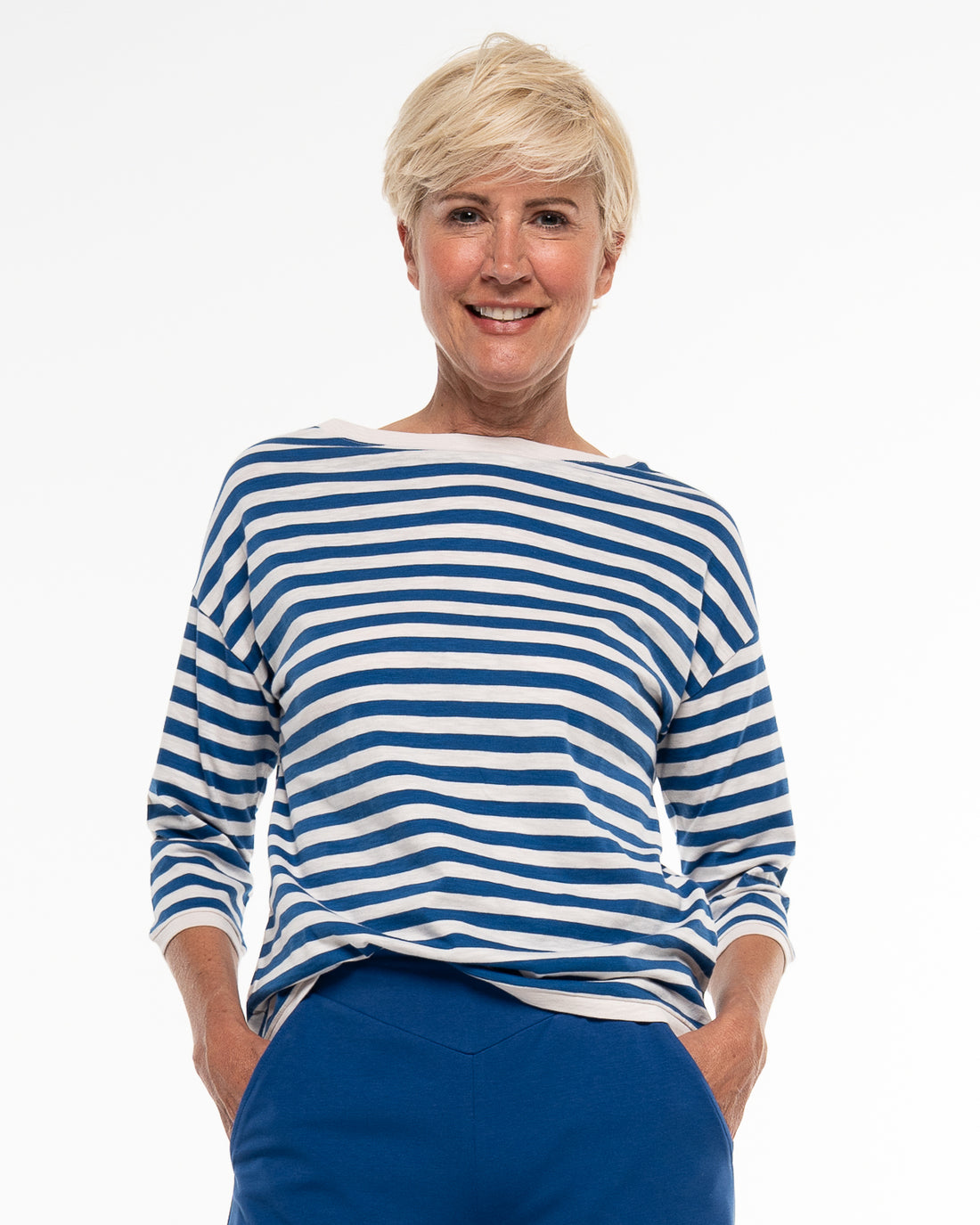 Alma & Lovis - Damen Langarmshirt Baumwolle (Bio) blau-weiß