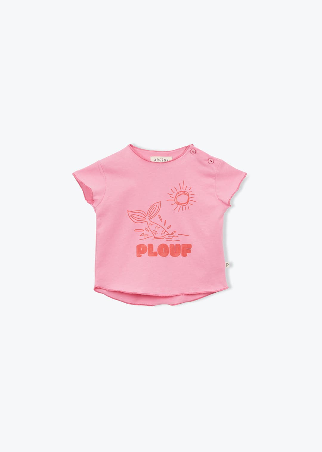 Süßes Baby T-Shirt mit Plouf Aufdruck für Mädchen und Jungen von Arsène et les Pipelettes.
