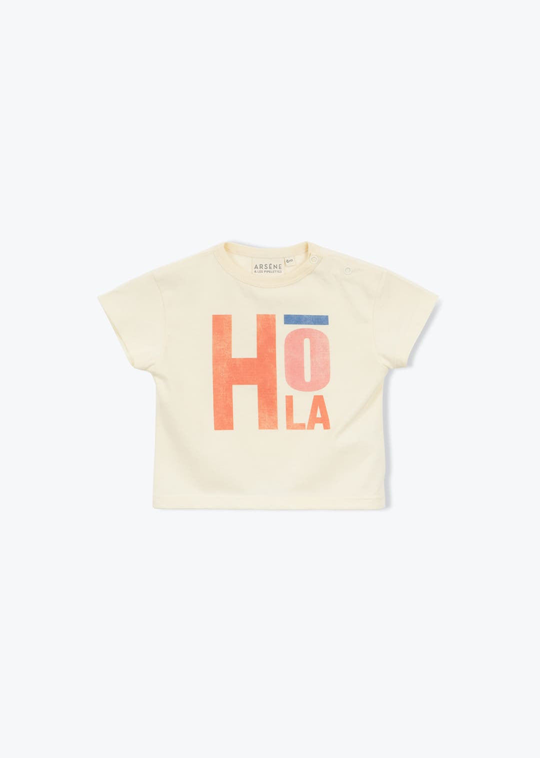 Süßes Baby T-Shirt mit Hola Aufdruck für Mädchen und Jungen von Arsène et les Pipelettes.
