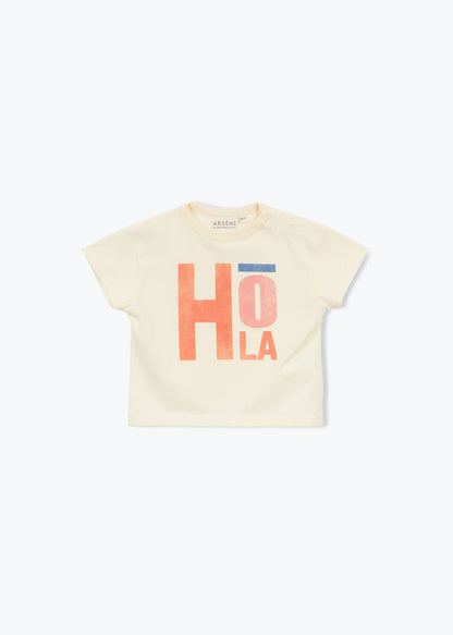 Süßes Baby T-Shirt mit Hola Aufdruck für Mädchen und Jungen von Arsène et les Pipelettes.
