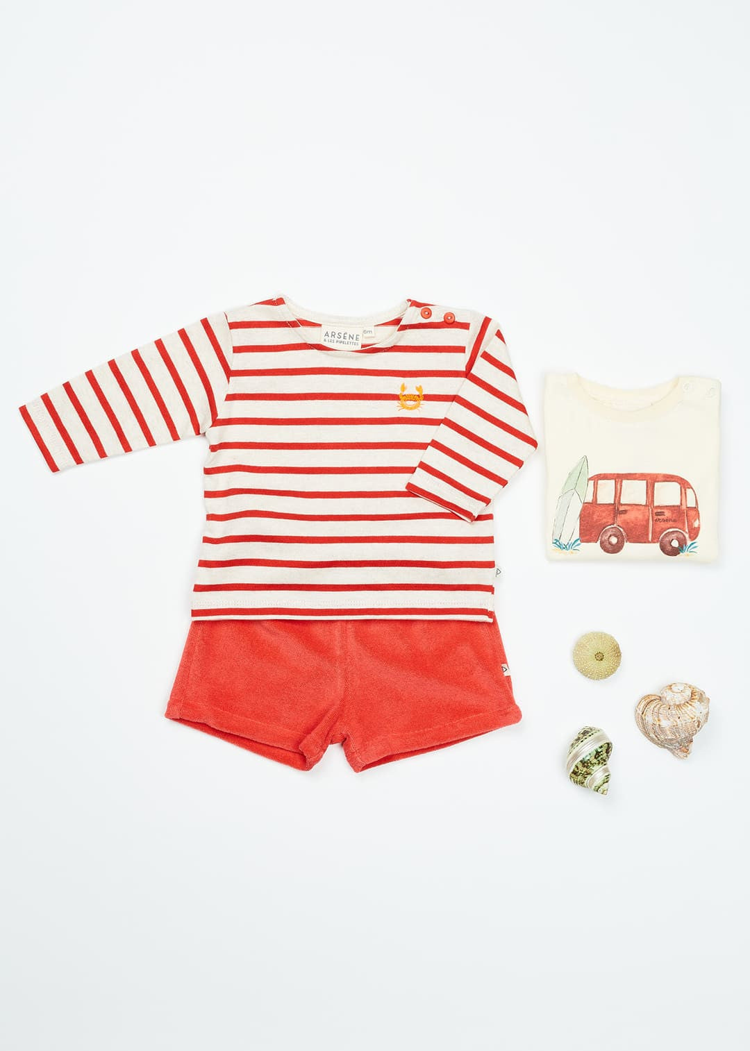 Arsène et les Pipelettes - Baby Langarmshirt rot gestreift MINI &amp; ME