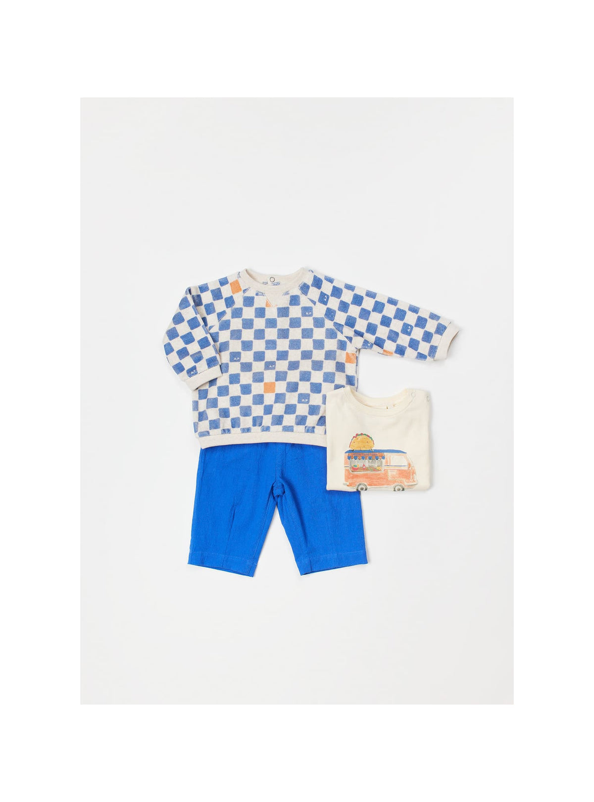 Arsène et les Pipelettes - Baby Langarmshirt blau-weiß kariert