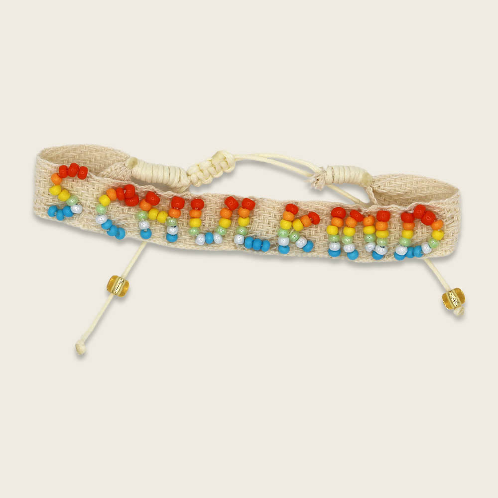 Ava &amp; Yves -Gewebtes Armband mit Stickerei Schulkind natur/gelb
