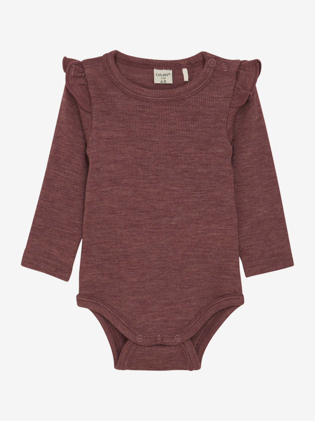 Langärmliger, unifarbener Body aus 100% Merinowolle von CeLaVi.