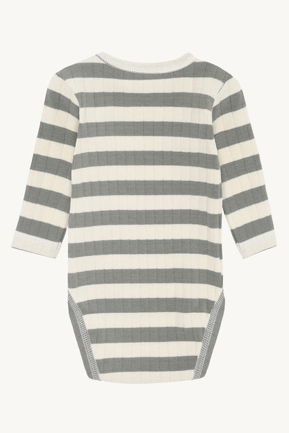 Hust &amp; Claire - Baby Body Baumwolle (bio) Streifen hellgrau/ natur