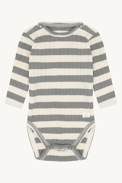 Hust &amp; Claire - Baby Body Baumwolle (bio) Streifen hellgrau/ natur