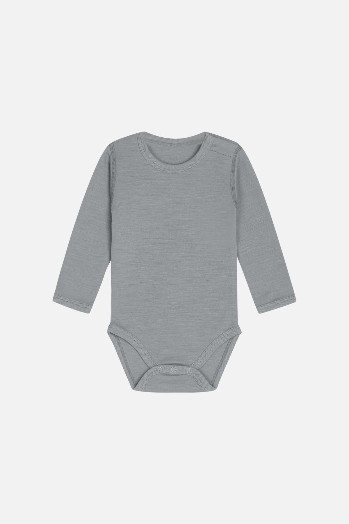 Einfarbiger Body aus weicher Stretch-Merinowolle von Hust &amp; Claire. Popper-Verschlüsse an der linken Schulter und zwischen den Beinen.