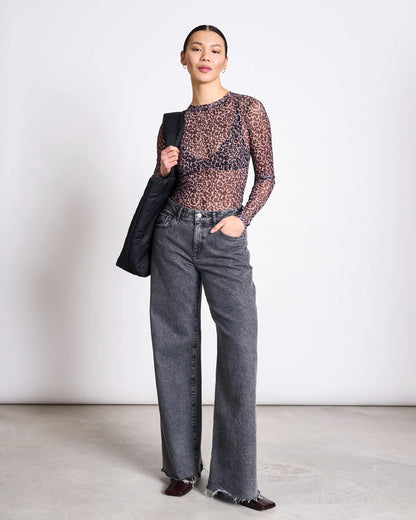 Jan ´n June - Mesh Langarmshirt "Dora" leoprint für Frauen