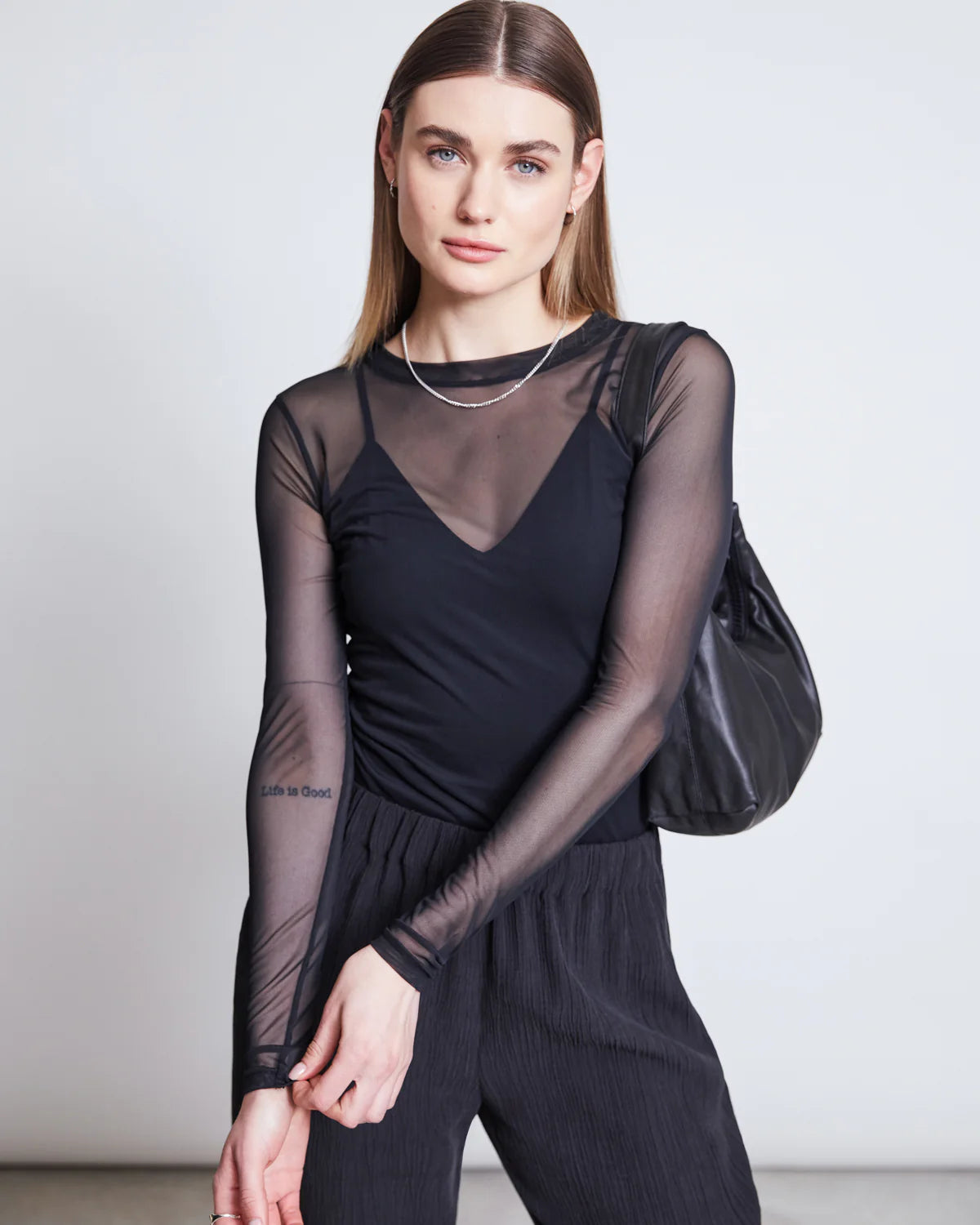 Jan ´n June - Mesh Langarmshirt "Dora" schwarz für Damen/Frauen