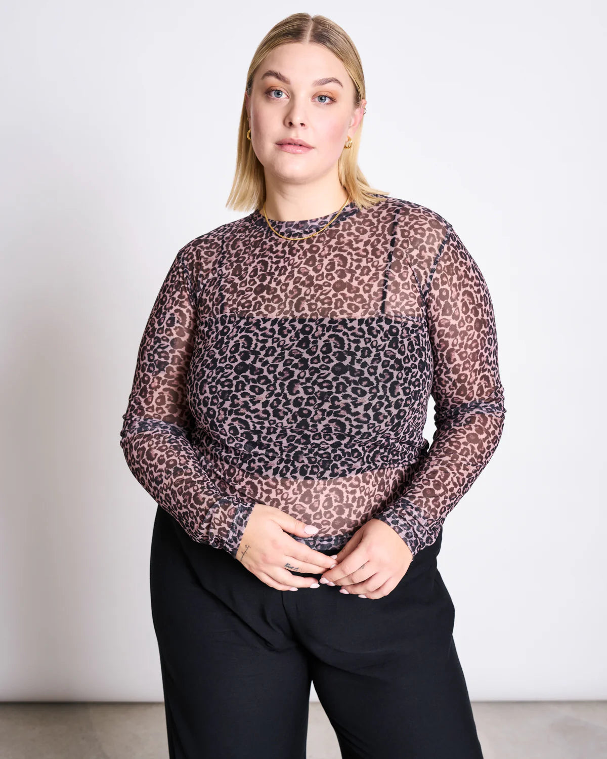 Jan ´n June - Mesh Langarmshirt "Dora" leoprint für Frauen