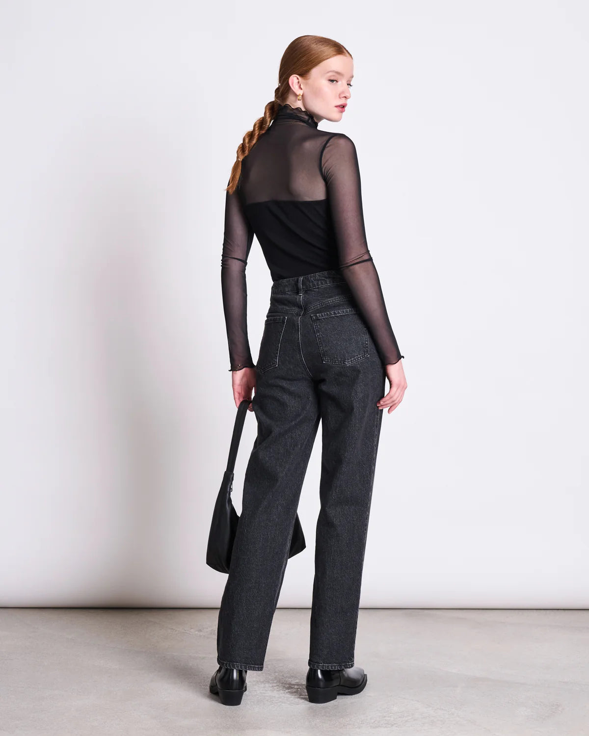 Jan ´n June - Mesh Rollkragenshirt "Pluie" schwarz für Frauen