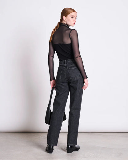 Jan ´n June - Mesh Rollkragenshirt "Pluie" schwarz für Frauen