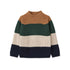 Der Strickpullover Cali ist aus 100&nbsp;% Bio-Wolle gefertigt und hat einen Halbstrickjackenstich, Seitenschlitze, Stehkragen und kontrastfarbene Details.
