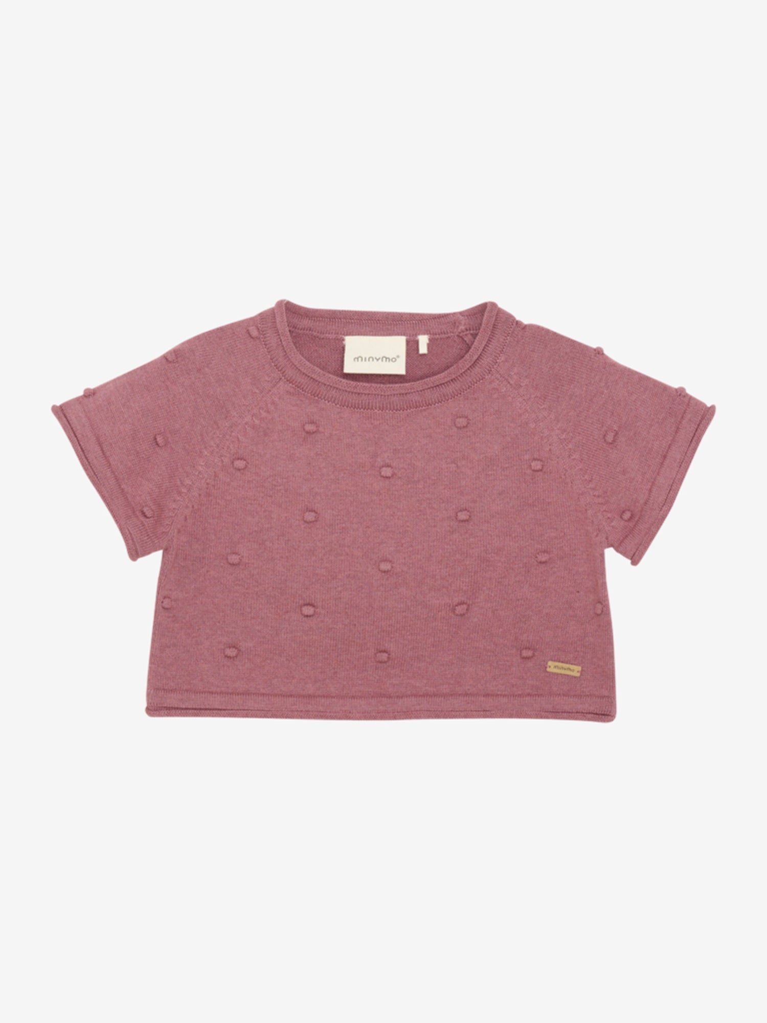 Schöner kurzärmliger Strickpullover von Minymo. Das Shirt ist aus einer Baumwollmischung gefertigt und hat feine Punktedetails.