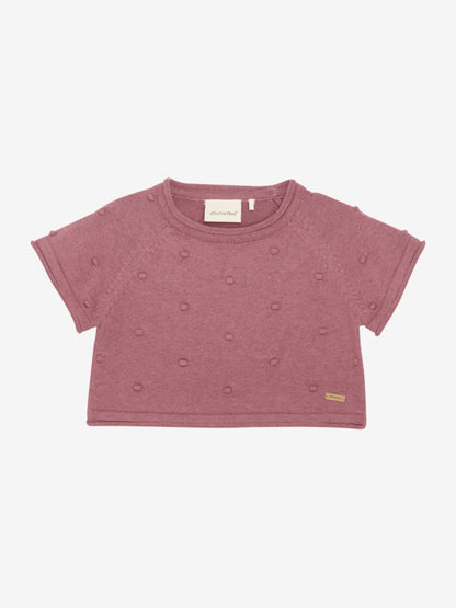Schöner kurzärmliger Strickpullover von Minymo. Das Shirt ist aus einer Baumwollmischung gefertigt und hat feine Punktedetails.