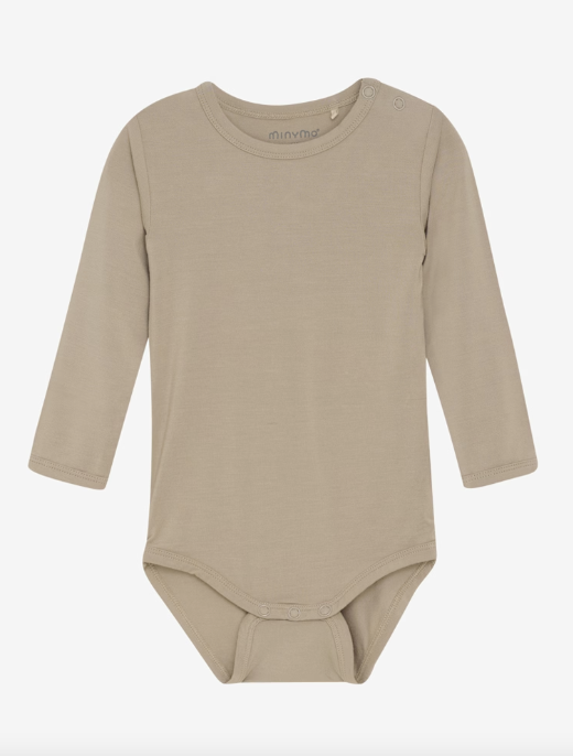 Minymo - Baby Body Langarm einfarbig in beige mit Knöpfen zum leichter anziehen 