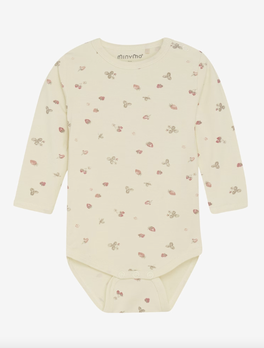 Wunderschöner einfarbiger langarm Body mit Aufdruck&amp;nbsp; für Mädchen und Jungen von Minymo.