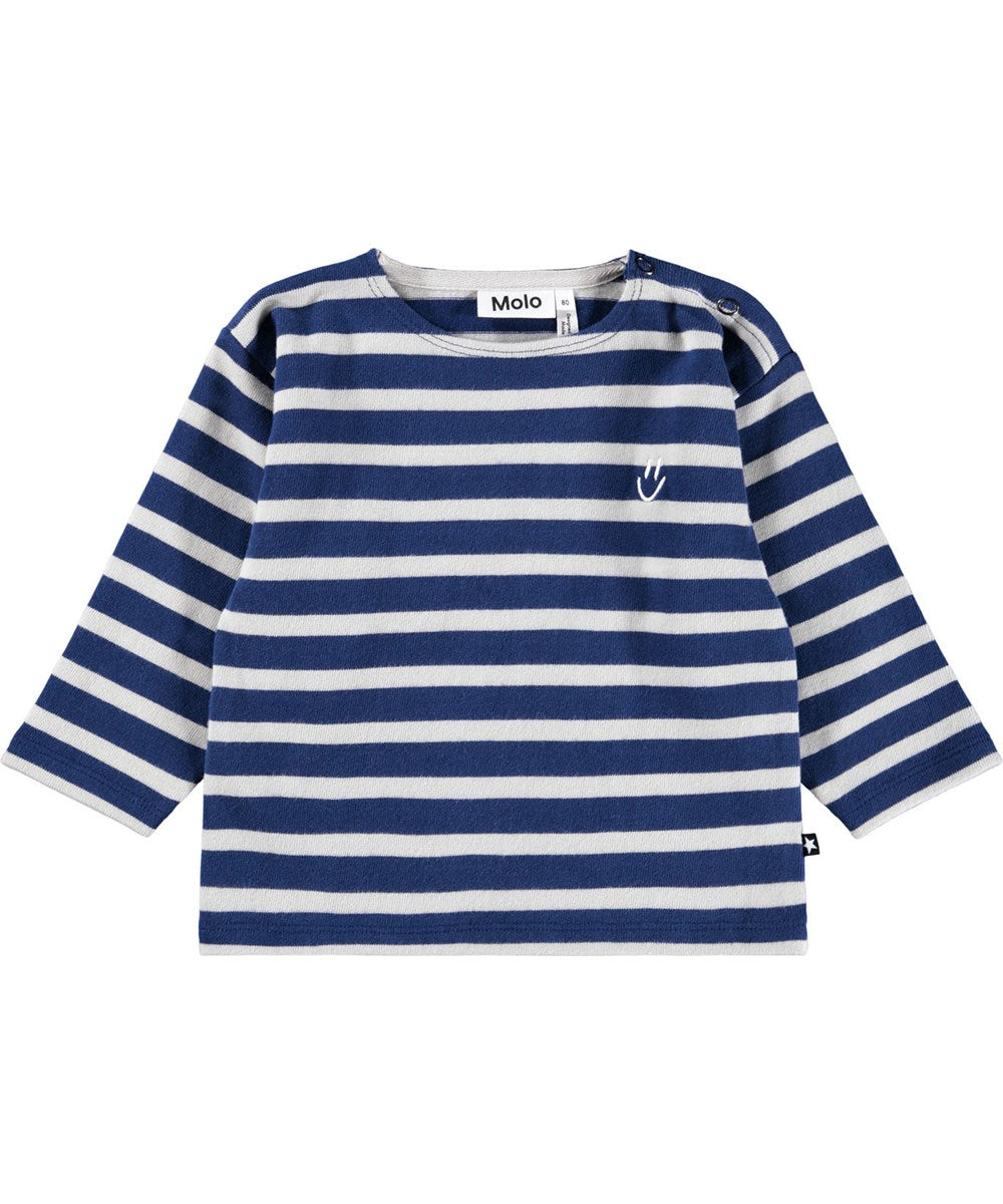 Molo - Langarmshirt in blau gestreift mit Smiley für Kinder/ Jungen