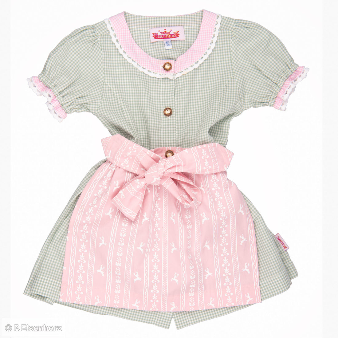 Das entzückende grüne Dirndl mit rosa Schürze für Mädchen von P. Eisenherz.