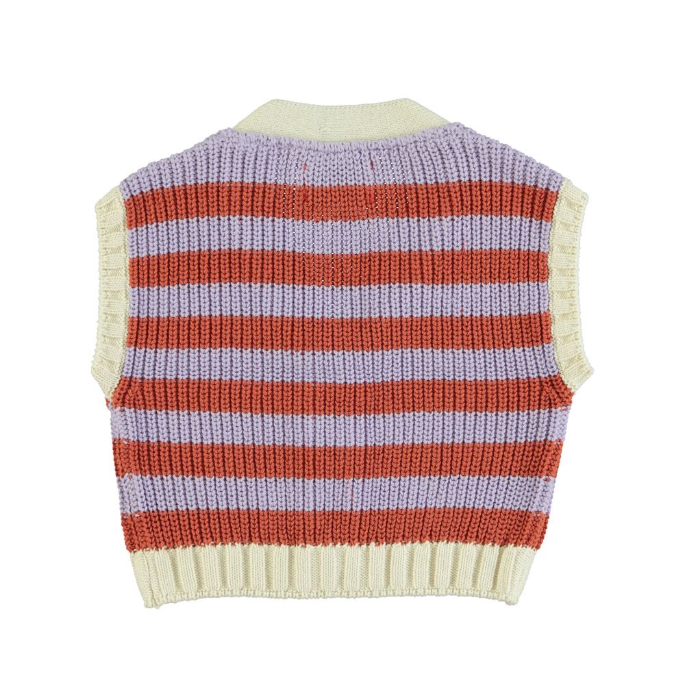 Piupiuchick - Kinder Strickweste flieder und terracotta Streifen