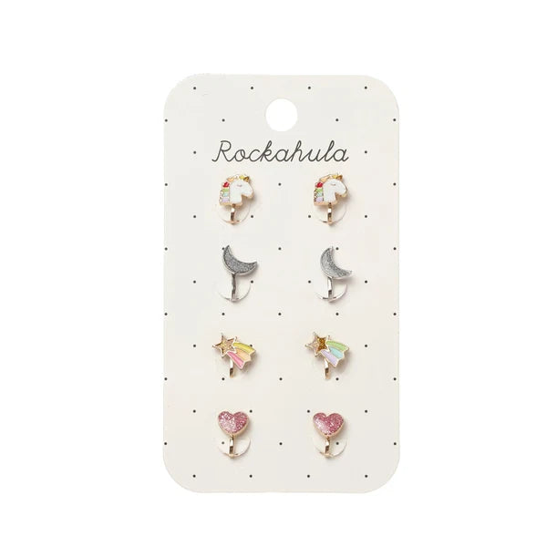 Rockahula - Kinder Einhorn &amp; Regenbogen Clip-Ohrringe, 4er Set