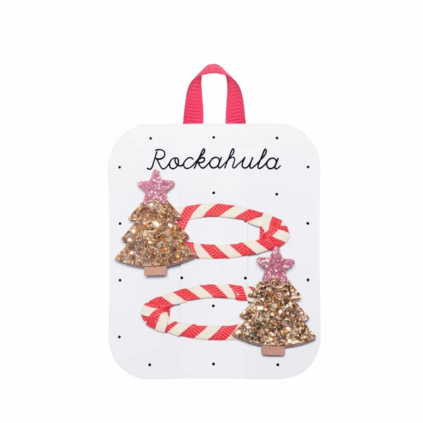 Rockahula - Haarspangen Weihnachtsbaum glitzernd rosa, 2er Set