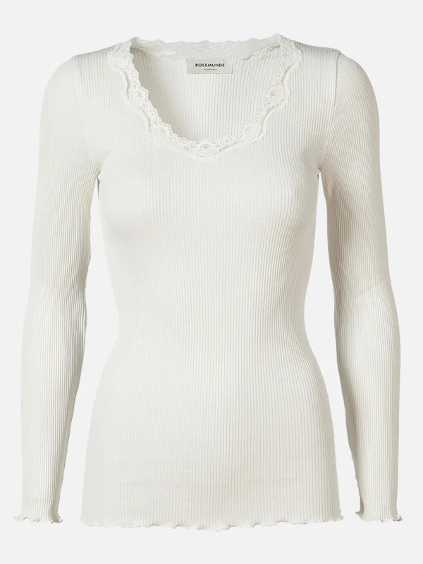 Rosemunde - Langarmshirt mit Spitze weiß „Babette“ für Frauen