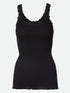 Tanktop mit rundem Ausschnitt, Spitzenträgern, Kräuselkante unten und ohne Seitennähte.