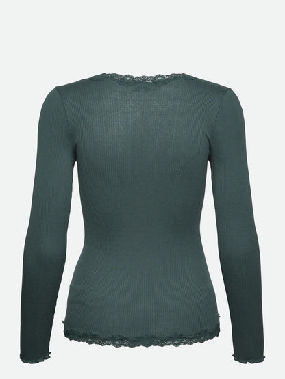 Rosemunde - Silk Cardigan mit Spitze dunkelgrün