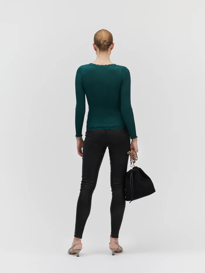 Rosemunde - Silk Cardigan mit Spitze dunkelgrün