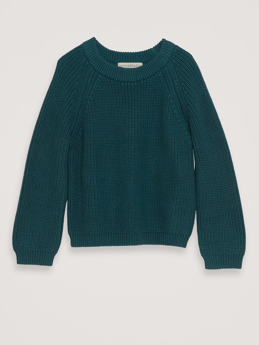 Cooler Kinder Pullover in dunkelgrün aus 100% Baumwolle.
