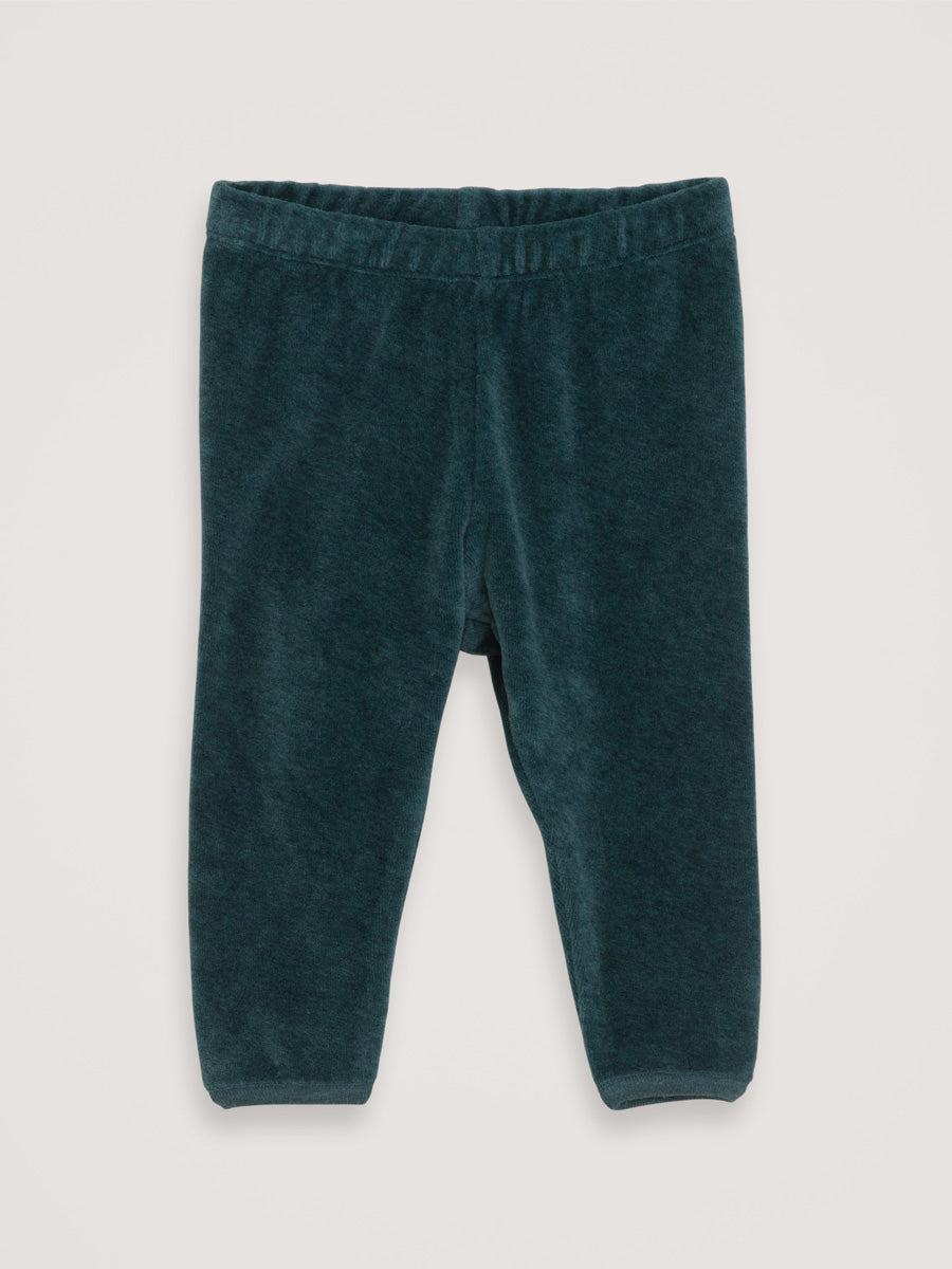 Süße Baby Leggings aus Velour in dunkelgrün von Serendipity.
