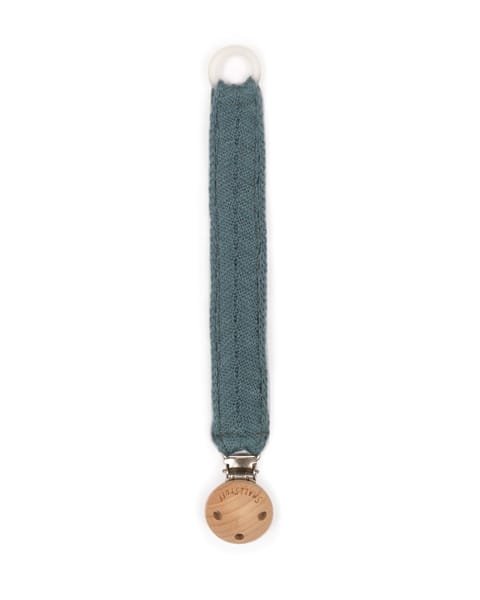 Süßer Schnullerband mit Holzclip und Gummiring zum Halten des Schnullers von Smallstuff.