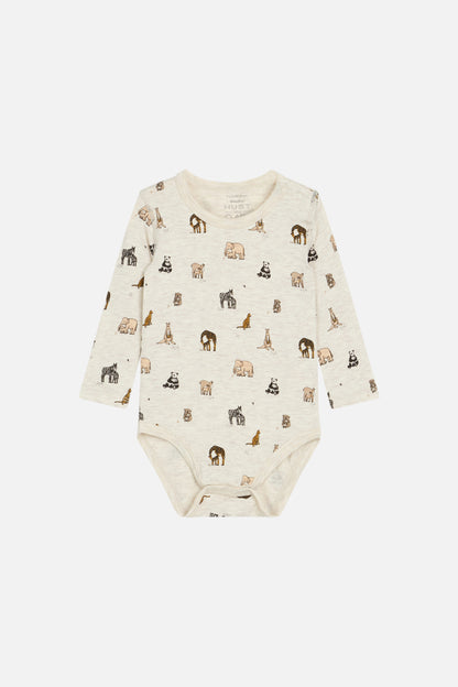 Hust &amp; Claire - Baby Bambusbody Buller langarm natur mit Safariprint
