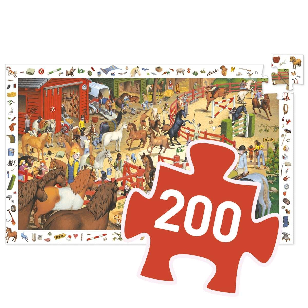Wimmelpuzzle Reiterhof 200 Teile für Mädchen und Jungen fair produziert von Djeco
