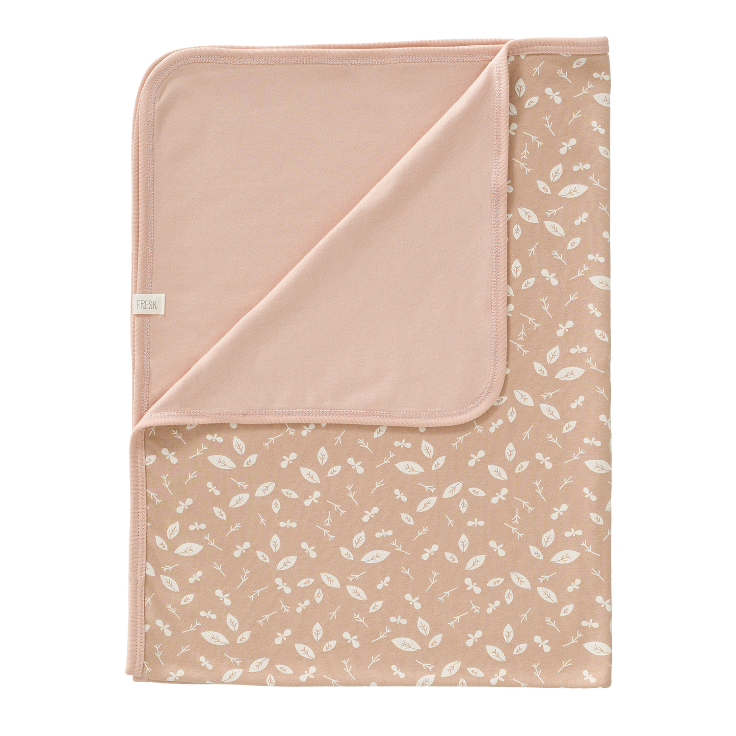 Babydecke mir Blätterprint in rosa aus Biobaumwolle, fair produziert von Fresk in Niederlande